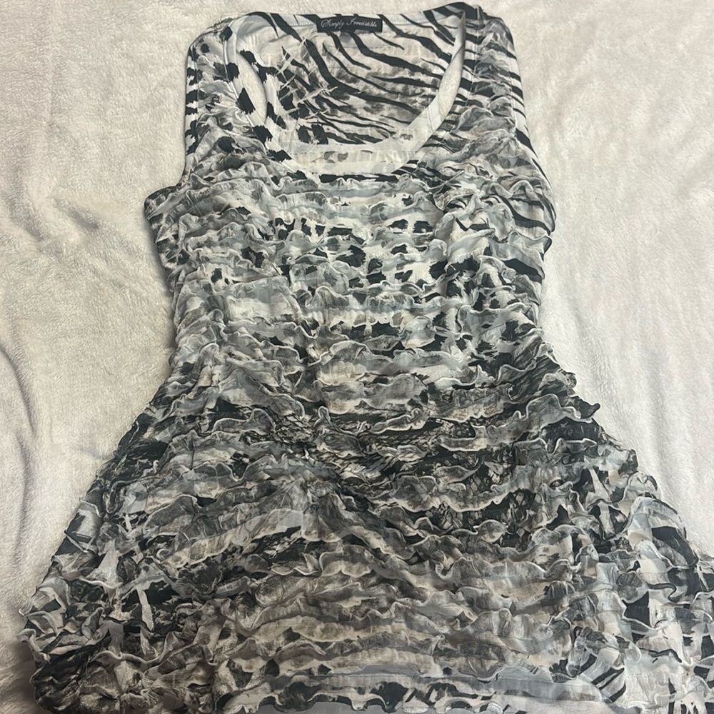 Vintage Black & White Ruffle Top